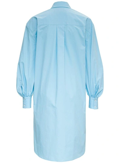 Shop Msgm Cotton Dress With Ruffles Detail In Light Blue