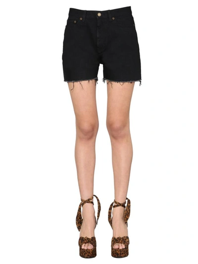 Shop Saint Laurent Denim Shorts In Black