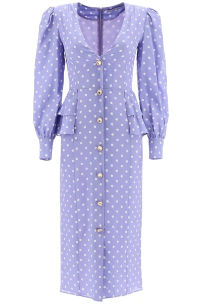 Shop Alessandra Rich Polka Dot Midi Dress With Jewel Buttons In Lilac