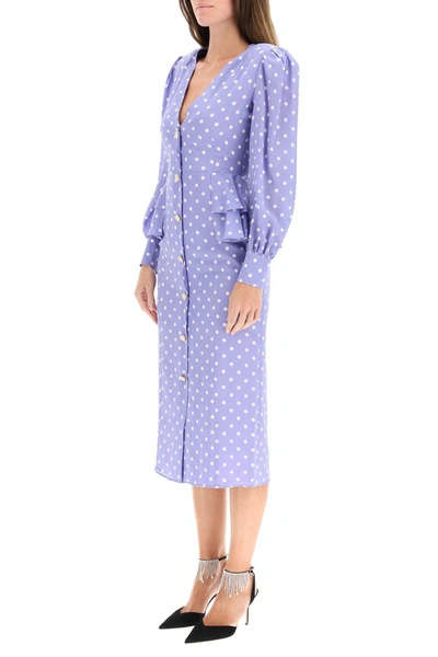 Shop Alessandra Rich Polka Dot Midi Dress With Jewel Buttons In Lilac