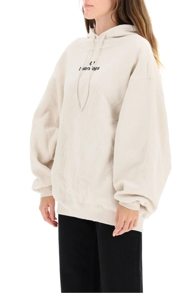 Shop Balenciaga Hoodie Sponsor Logo In Chalky White Black