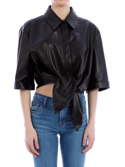Shop Off-white Cropped Tied Leather Shirt In Black
