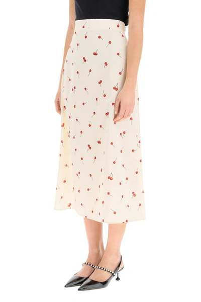 Shop Miu Miu Cherry Print Midi Skirt In Avorio