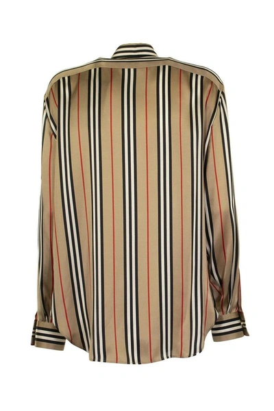 Shop Burberry Godwit - Icon Stripe Silk Shirt In Beige