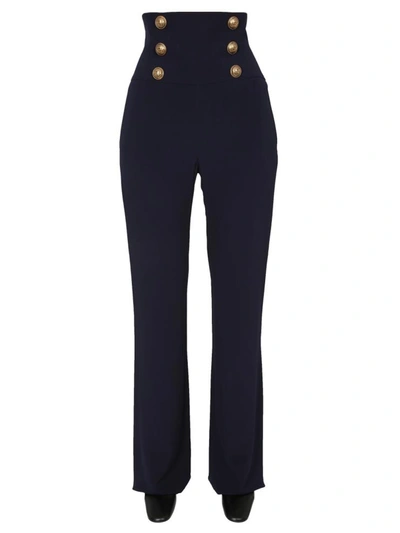 Shop Balmain Flared Trousers In Blue