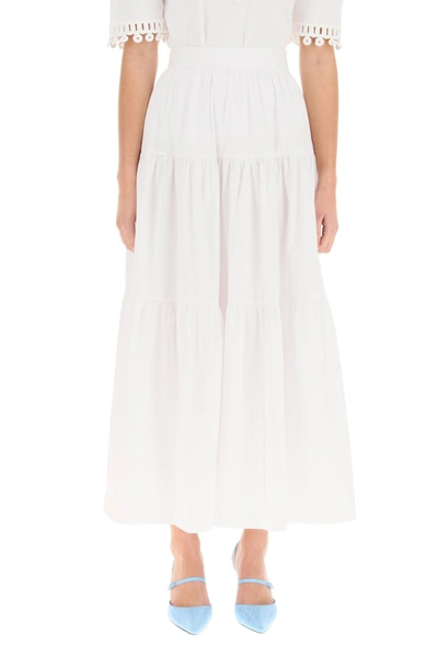 Shop Staud Sea Cotton Flounced Skirt In White