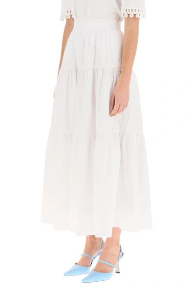Shop Staud Sea Cotton Flounced Skirt In White
