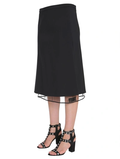 Shop Versace Midi Crêpe Skirt In Black