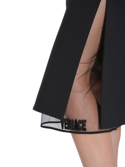 Shop Versace Midi Crêpe Skirt In Black