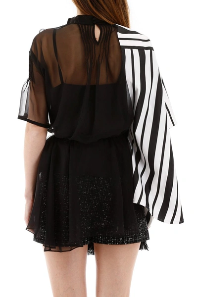 Shop Sacai Asymmetrical Shirt With Stripes And Chiffon In Black White 003