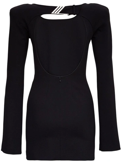 Shop Attico Liz Mini Dress With Trumpet Sleeves In Black