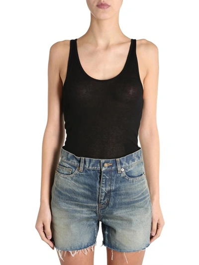 Shop Saint Laurent Round Neck Tank Top In Black