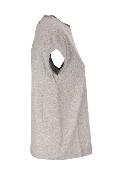 Shop Brunello Cucinelli Stretch Cotton Jersey T-shirt With Precious Faux-layering Light Grey