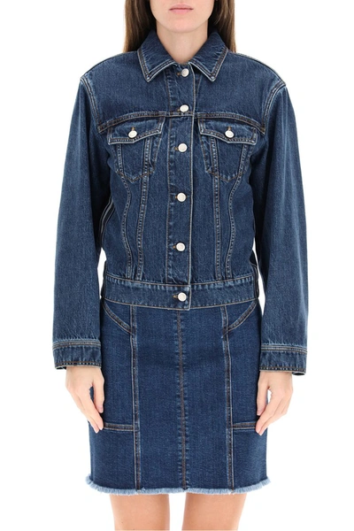 Shop Alexander Mcqueen Denim Jacket With Selvedge In Indigo Washed