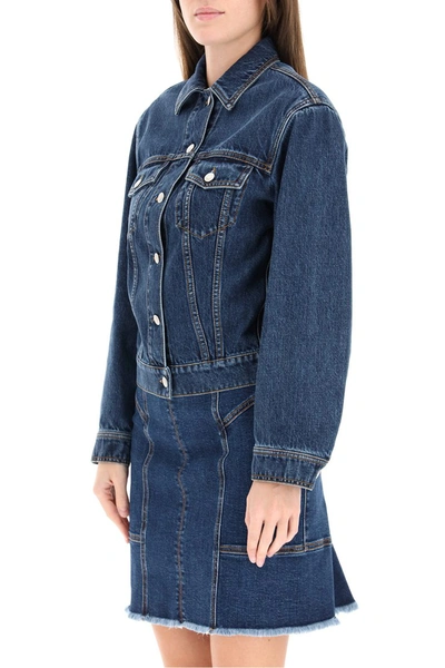 Shop Alexander Mcqueen Denim Jacket With Selvedge In Indigo Washed