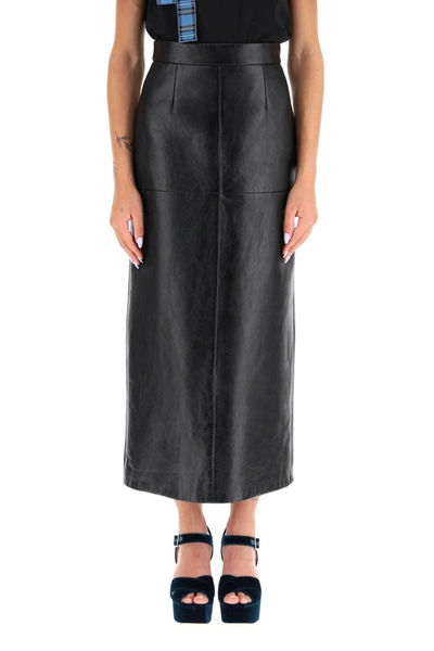 Shop Miu Miu Shiny Nappa Skirt In Nero