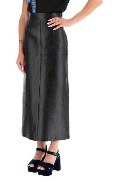 Shop Miu Miu Shiny Nappa Skirt In Nero