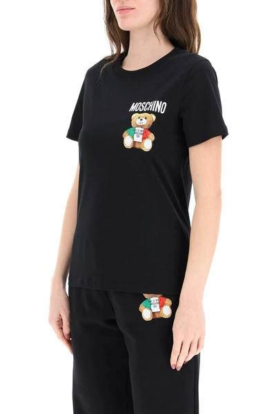 Shop Moschino Italian Teddy Bear Print T-shirt In Fantasia Nero
