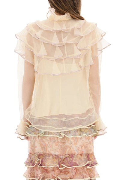 Shop Zimmermann Lucky Tired Organza Blouse In Cream