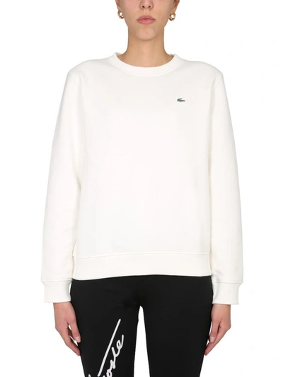 Shop Lacoste Crew Neck Sweatshirt In White
