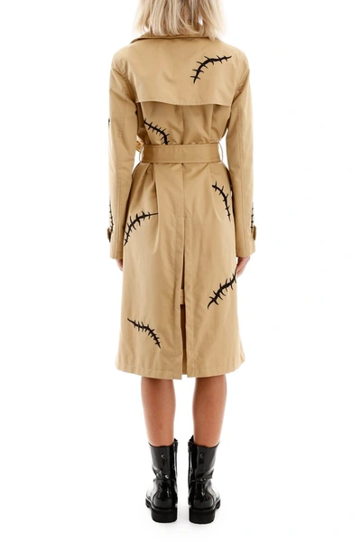 Shop Moschino Embroidered Trench Coat In Fantasia Beige