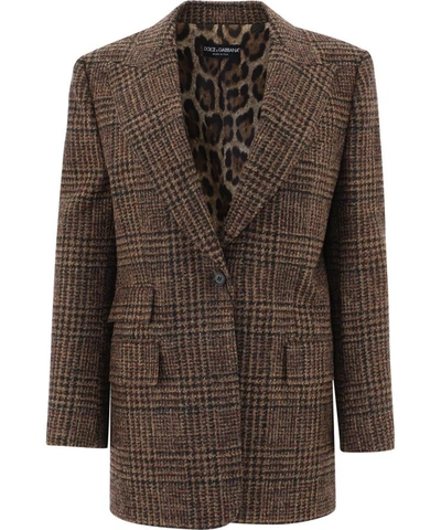 Shop Dolce & Gabbana All-over Check Blazer In Brown