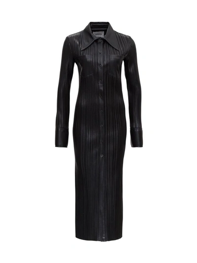 Shop Nanushka Pleated Leatheret Dress In Black