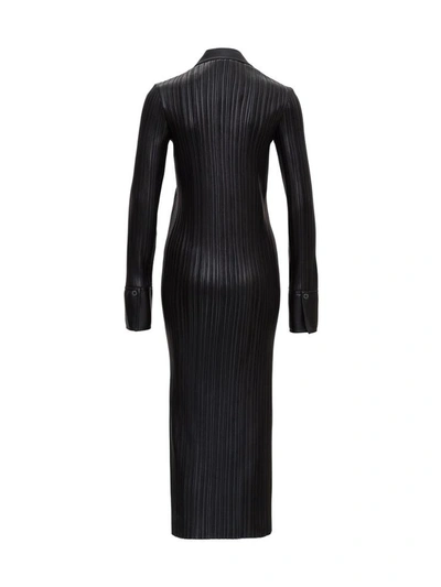 Shop Nanushka Pleated Leatheret Dress In Black