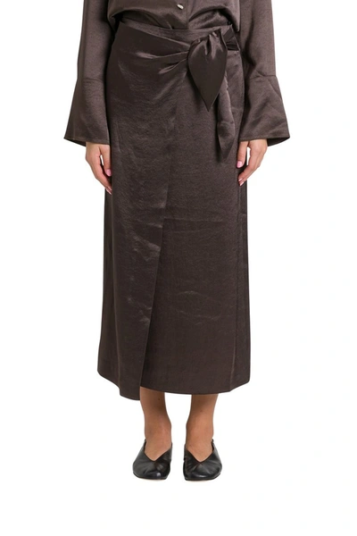 Shop Nanushka Amas Washed Satin Midi Skirt In Brown