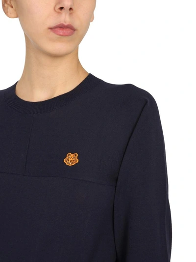 Shop Kenzo Sweater With Tiger Crest In Blue
