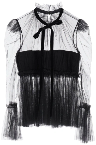 Shop Khaite Dominka Pleated Tulle Top In Black