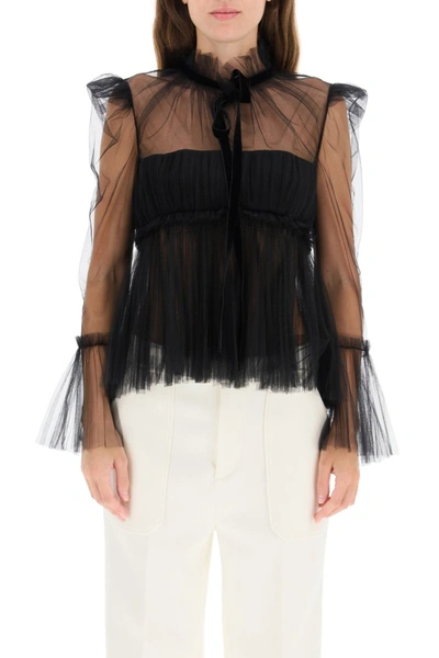 Shop Khaite Dominka Pleated Tulle Top In Black