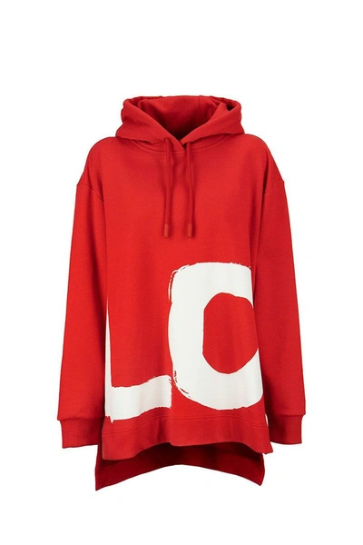 Shop Burberry Aurore - Love Print Cotton Oversized Hoodie In Bright Red