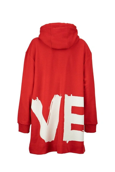 Shop Burberry Aurore - Love Print Cotton Oversized Hoodie In Bright Red