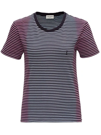 Shop Saint Laurent Striped Monogram T-shirt In Jersey Tie-die In Multicolor