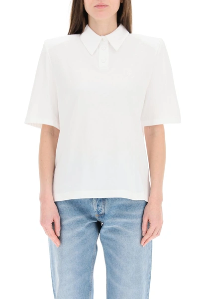Shop Attico The  Astrid Polo Shirt With Logo Embroidery In Bianco
