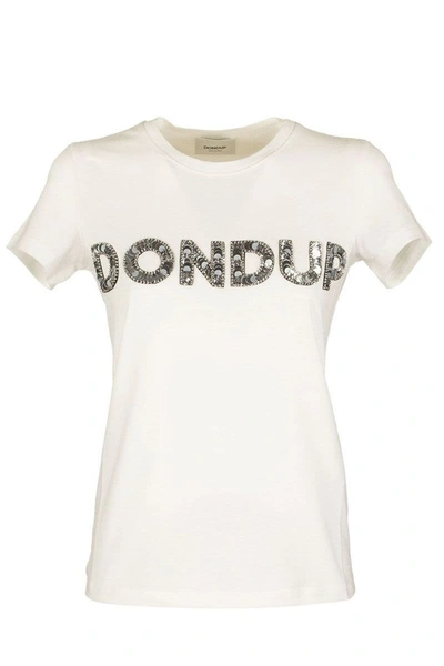Shop Dondup Cotton T-shirt With Embroidery In White