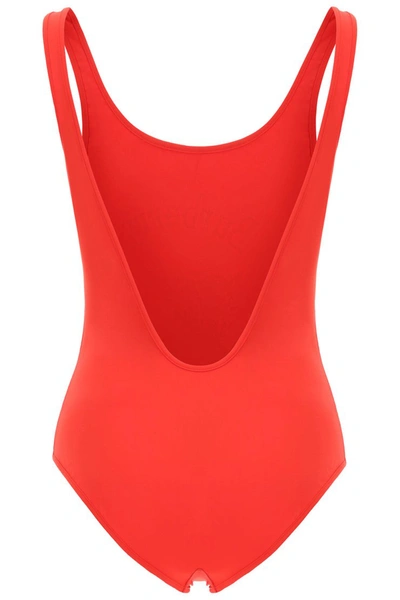 Shop Burberry Printed Swimsuit In Bright Red