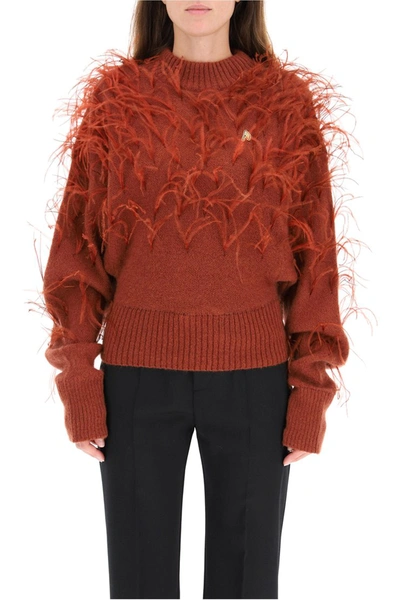 Shop Attico The  Sweater With Feathers In Marrone