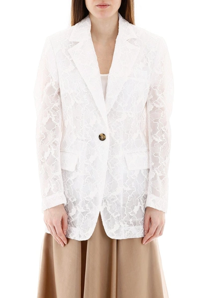 Shop Msgm Lace Blazer In Bianco
