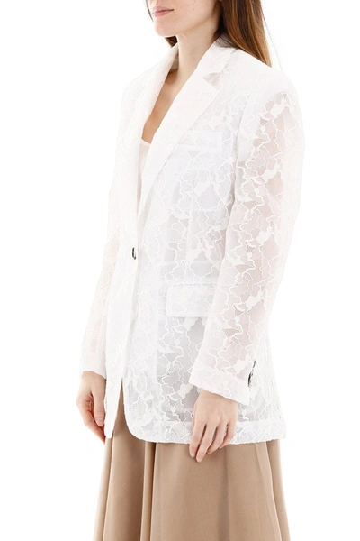 Shop Msgm Lace Blazer In Bianco