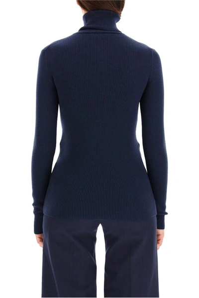 Shop Kenzo Turtleneck Sweater With Tigher Patch In Bleu Marine