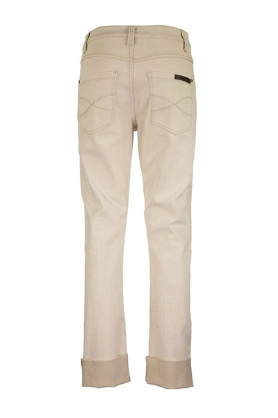 Shop Brunello Cucinelli Garment-dyed Straight Leg Trousers In Soft Denim With Shiny Selvedge In Beige