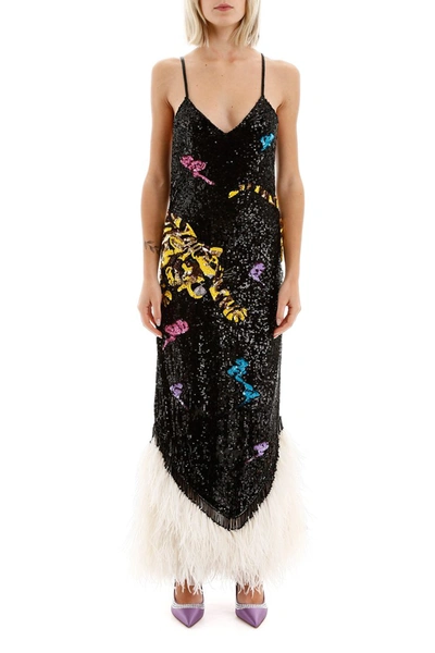 Shop Attico The  Long Dress With Feathers In Multicolor V1