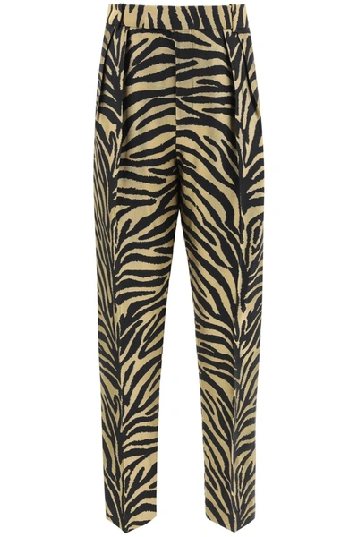 Shop Khaite Magdeline Zebra Print Trousers In Gold Black Zebra