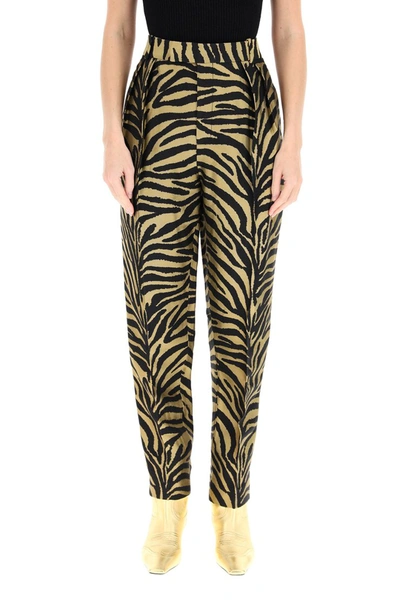 Shop Khaite Magdeline Zebra Print Trousers In Gold Black Zebra