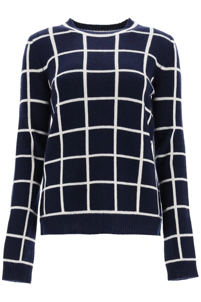 Shop Gabriela Hearst Checkered Crew Neck Sweater In Navy Ivory Windowpane