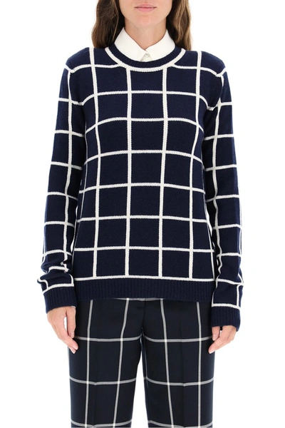 Shop Gabriela Hearst Checkered Crew Neck Sweater In Navy Ivory Windowpane