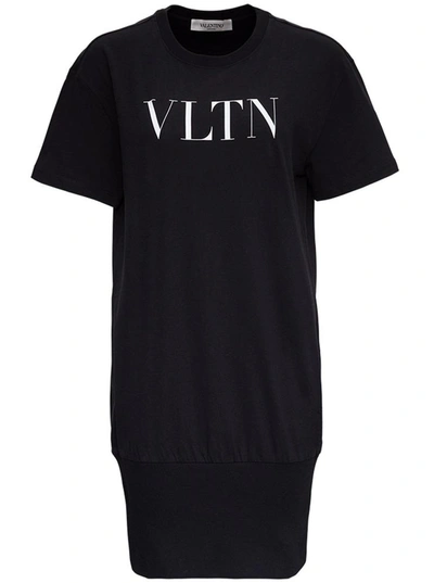 Shop Valentino Jersey Dress With Front Logo In Black