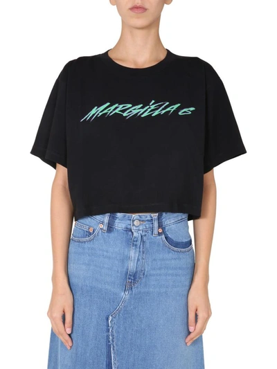 Shop Mm6 Maison Margiela Cropped T-shirt In Black